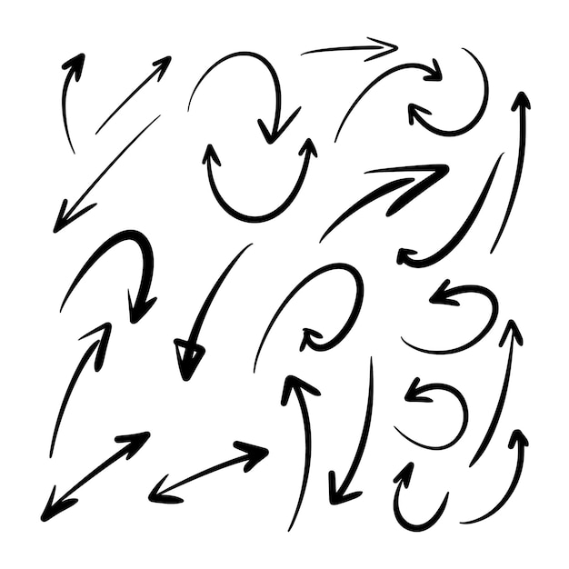 Ensemble de flèches dessinées à la main Flèches dessines à la main dans différentes directions Illustration vectorielle