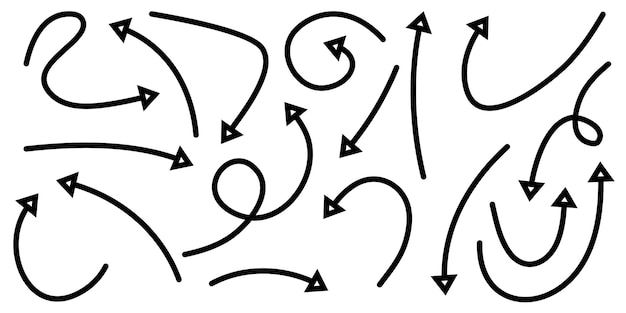 Vecteur ensemble de flèches dessinées à la main isolés sur fond blanc. pour l'infographie d'entreprise, la bannière, le web et la conception de concept. éléments de conception de griffonnage vectoriel.