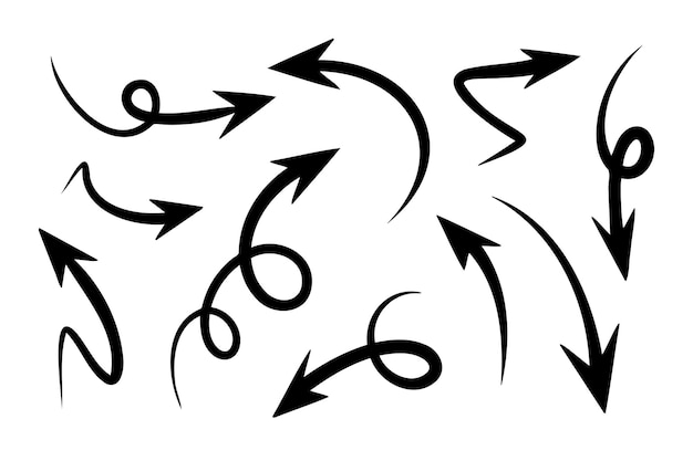 un ensemble de flèches dessinées à la main avec des pareases de formes différentes illustration de griffon de flèche