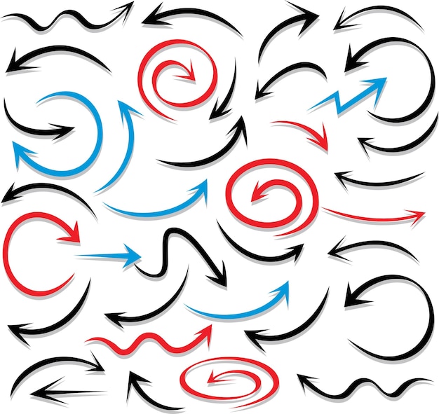 Vecteur ensemble de flèches doodle élément de conception ensemble de fleches doudle sur fond blanc