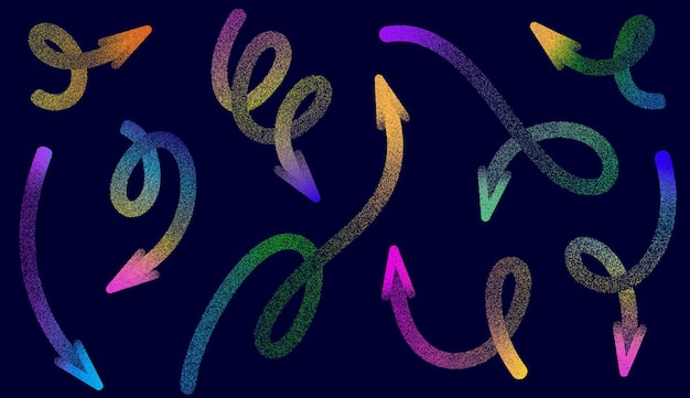 Ensemble de flèches de gradient colorées avec un fond d'apparence granuleuse texturée