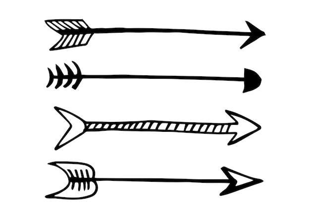 Vecteur ensemble de flèches noires dessinées à la main éléments vectoriels ethniques hipster isolés sur fond blanc illustration vectorielle