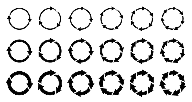 Ensemble de flèches rotatives noires éléments de conception circulaires icône de flèche de recharge ronde infographique de cercle