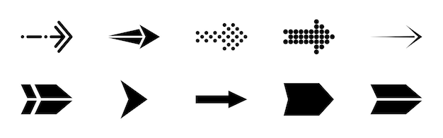 Vecteur ensemble de flèches vectorielles noires. icône de flèches. icône de vecteur de flèche. collection de vecteurs de flèches.