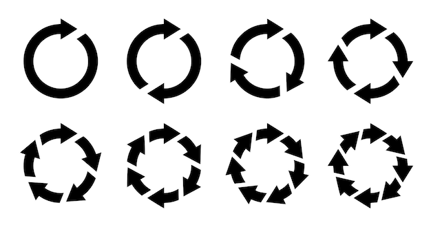 Ensemble de flèches vectorielles noires Infographie du cercle Éléments rotatifs avec 1 2 3 4 5 6 7 8 étapes