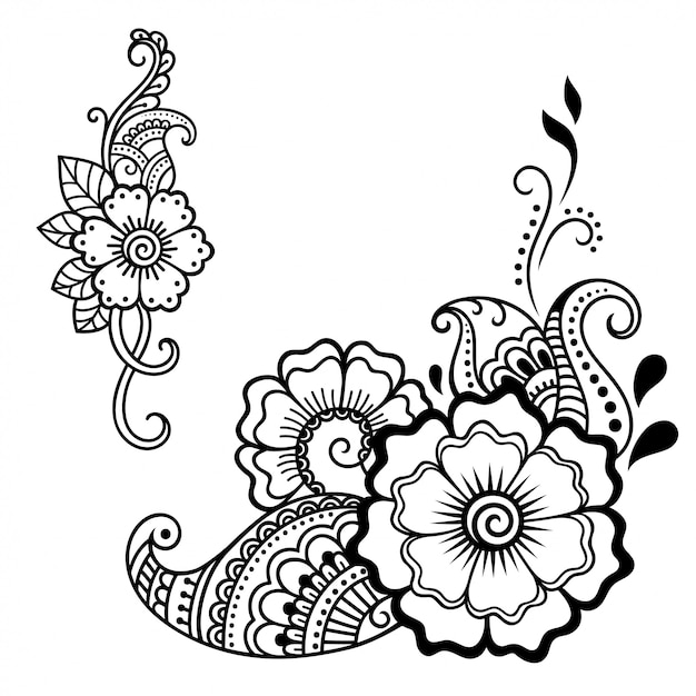 Ensemble De Fleur De Mehndi. Décoration En Style Ethnique Oriental, Indien. Ornement De Doodle. Décrire L'illustration Du Dessin à La Main.