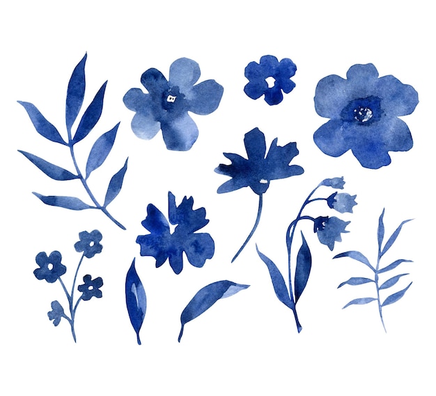Vecteur ensemble de fleurs bleues