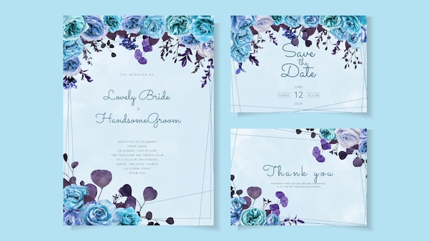 Ensemble De Fleurs De Cadre De Carte D'invitation De Mariage Réservez La Date Rsvp Merci