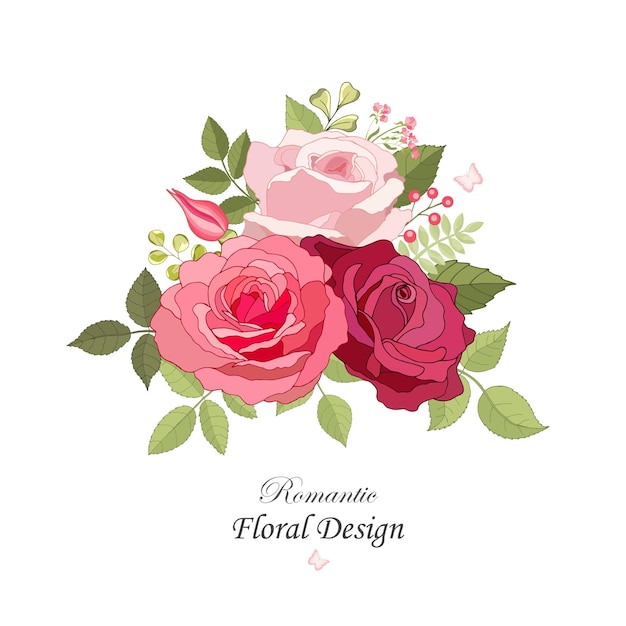 Ensemble De Fleurs La Carte élégante Rose Illustration Vectorielle