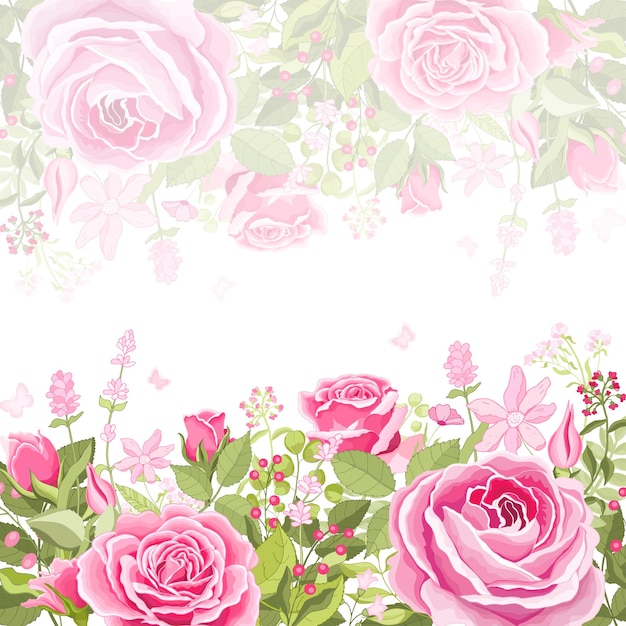 Ensemble De Fleurs La Carte élégante Rose Illustration Vectorielle