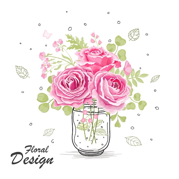 Ensemble De Fleurs La Carte élégante Rose Illustration Vectorielle