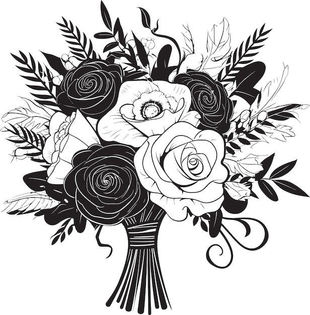 Vecteur ensemble de fleurs mariées bouquet de mariée bouquet vectoriel bouquet d'énigme design de mariée vectoriel noir