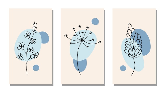 Ensemble de fleurs minimalistes noires sur fond de formes géométriques abstraites Couleurs tendance