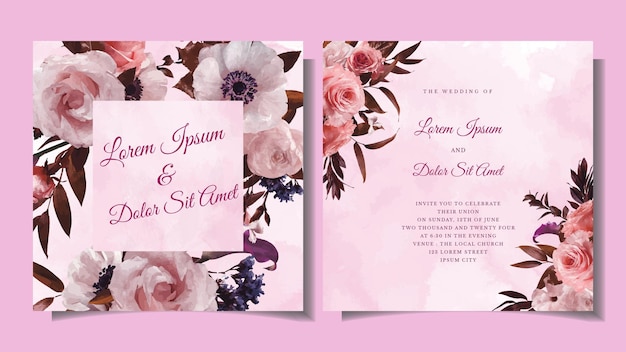 Ensemble De Fleurs De Modèle De Carte Rose à La Mode Ornement De Mariage Inviter Des Fleurs Romantiques