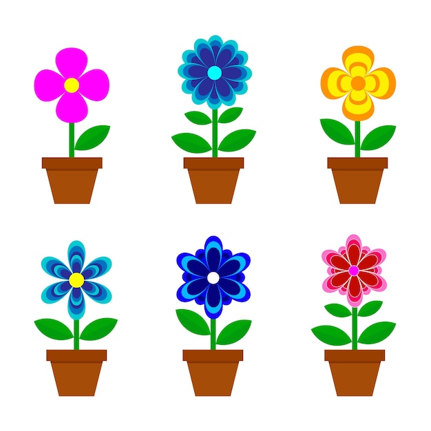 Ensemble de fleurs en pots Illustration vectorielle