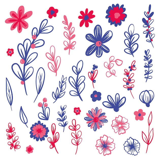 Ensemble De Fleurs Vectorielles Simples Vector Illustration Florale Plate éléments Floraux Doodle Dessinés à La Main