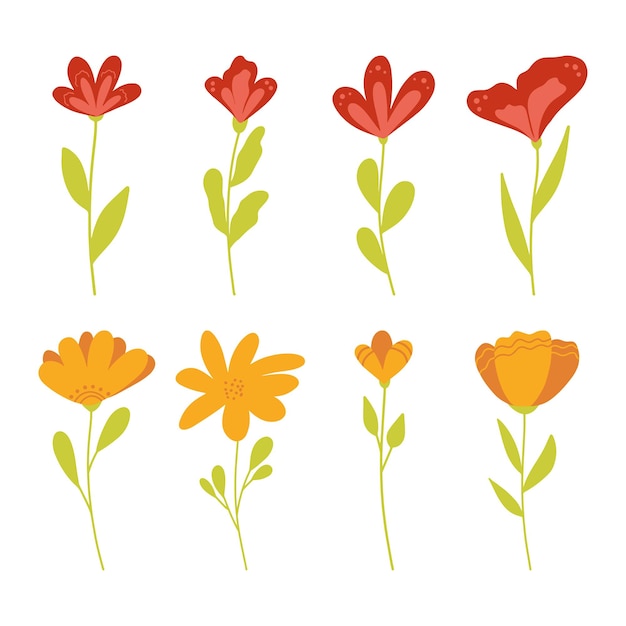 Ensemble De Fleurs Vectorielles Simples Vectorielles Illustration Florale Plate