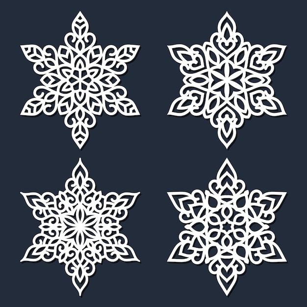 Ensemble De Flocons De Neige Ajourés Découpés Au Laser. Décoration De
