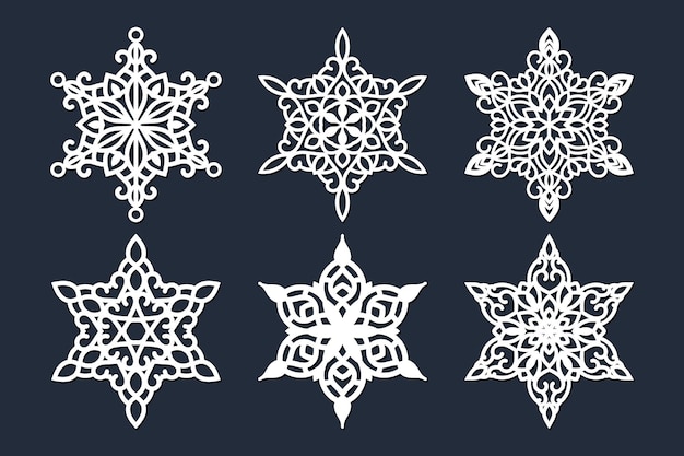 Ensemble De Flocons De Neige Ajourés Découpés Au Laser. Silhouette Vecteur De Décoration De Noël