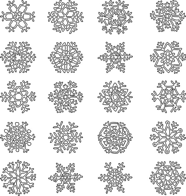 Ensemble De Flocons De Neige Aux Contours Décoratifs Pour La Décoration