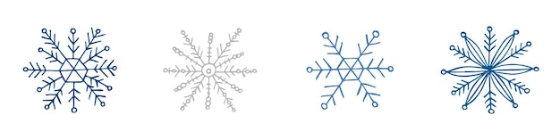 Un ensemble de flocons de neige dessinés à la main Illustration vectorielle dans le style doodle Ambiance hivernale Bonjour 2023 Joyeux Noël et bonne année Éléments bleus et gris sur fond blanc