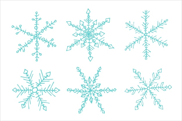 Ensemble de flocons de neige mignons dessinés à la main Noël et nouvel an doodle clipart