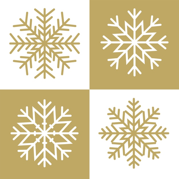 Ensemble de flocons de neige vectoriels aux couleurs blanc et or pour les créations du Nouvel An et de Noël
