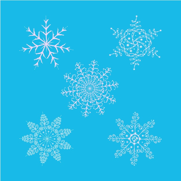 Ensemble de flocons de neige vectoriels Design hiver éléments isolés de dekor sur fond bleu