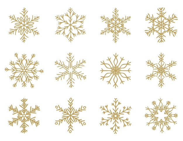 Ensemble de flocons de neige vectoriels dessinés à la main Silhouettes d'icônes de neige Éléments de conception pour l'hiver de Noël imprime les salutations saisonnières