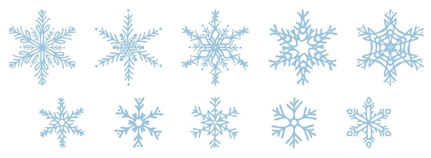 Ensemble de flocons de neige vectoriels dessinés à la main Silhouettes d'icônes de neige Éléments de conception pour l'hiver de Noël imprime les salutations saisonnières