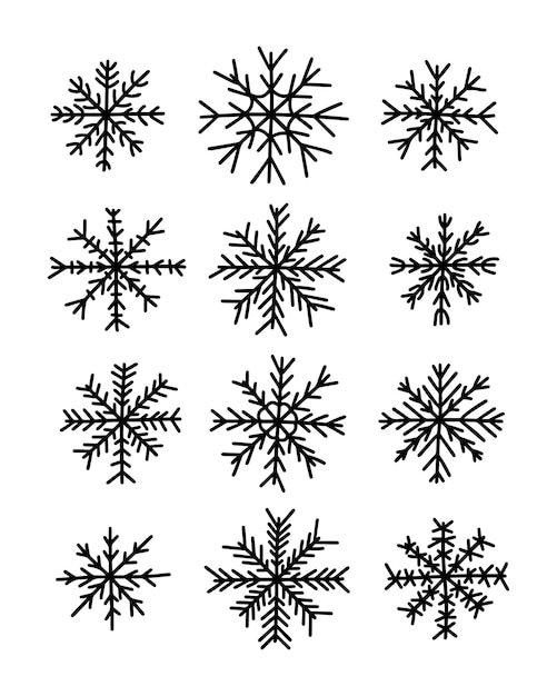 Ensemble de flocons de neige vectoriels doodle Ensemble de flocons de neige dessinés à la main