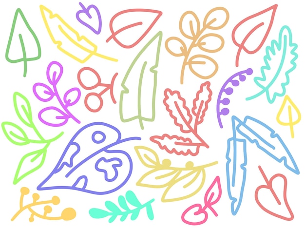 Ensemble de flore d'été dans un style plat Collection de feuilles tropicales dessinées en une seule ligne