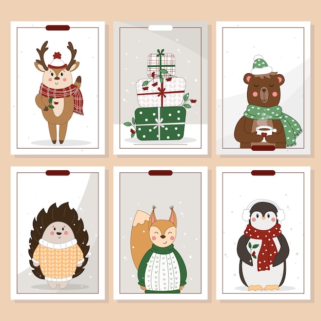 Ensemble de flyers avec des animaux mignons ensemble de cartes postales avec des animaux mignons ensemble d'illustrations A4