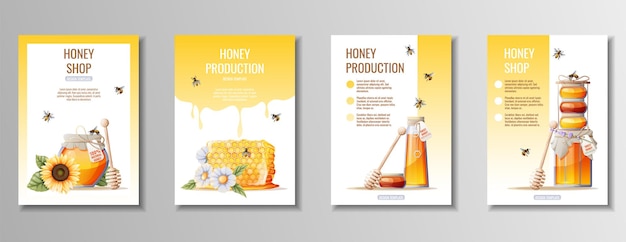 Vecteur ensemble de flyers design bannière publicitaire avec un produit naturel utile miel honey shop