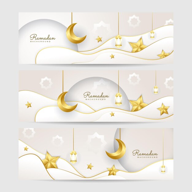 Ensemble de fond de conception de bannière large coloré blanc Ramadhan