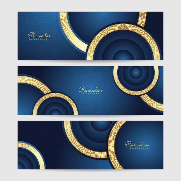 Vecteur ensemble de fond de conception de bannière large coloré motif mandala bleu et or