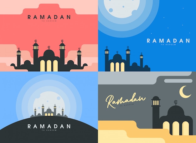 Vecteur ensemble de fond illustration ramadan plat