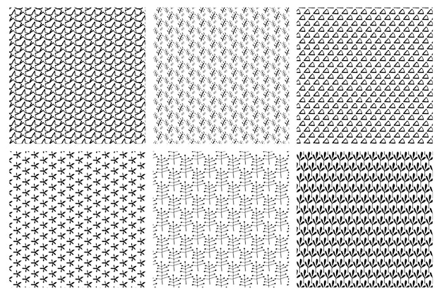 Ensemble de fond de texture de motif noir et blanc monochrome Motif saisissant pour ajouter de la texture à l'illustration Textures de trace d'étoiles d'encre abstraites triangles fleurs brindilles plantes