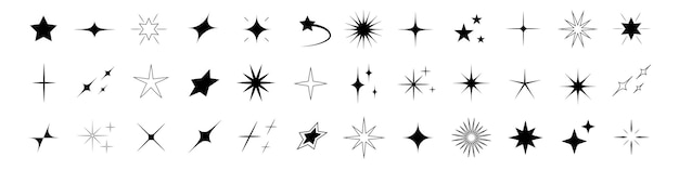Un ensemble de formes d'étoiles rétro futuristes