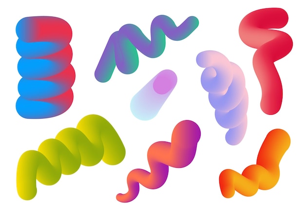 Ensemble de formes fluides torsadées colorées abstraites 3d Éléments de conception créative Éléments vectoriels en spirale à gradient de néon moderne pour affiche de pancarte bannière isolé sur fond blanc
