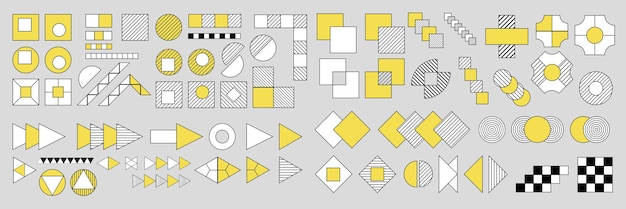 Vecteur ensemble de formes géométriques, dessin vectoriel, jaune et niveaux de gris