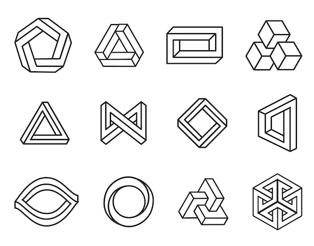 Un ensemble de formes géométriques inexistantes Des formes de puzzle géométrique enchevêtrées