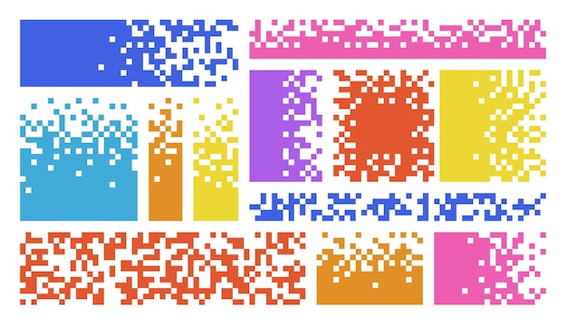 Ensemble de formes géométriques multicolores pixelées blanches rectangle de pixels cassés colorés Arrière-plan pour le texte