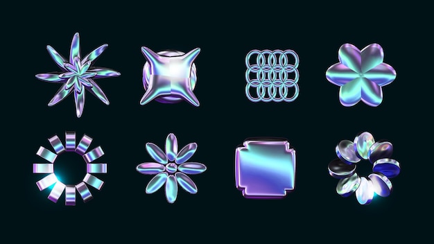 Ensemble de formes holographiques dans le style y2k vecteur holographique iridescent