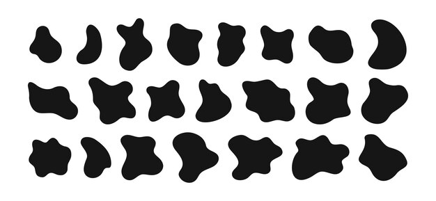 Un ensemble de formes irrégulières des taches organiques des taches d'encre liquide des bulles déformées des figures asymétriques à la mode