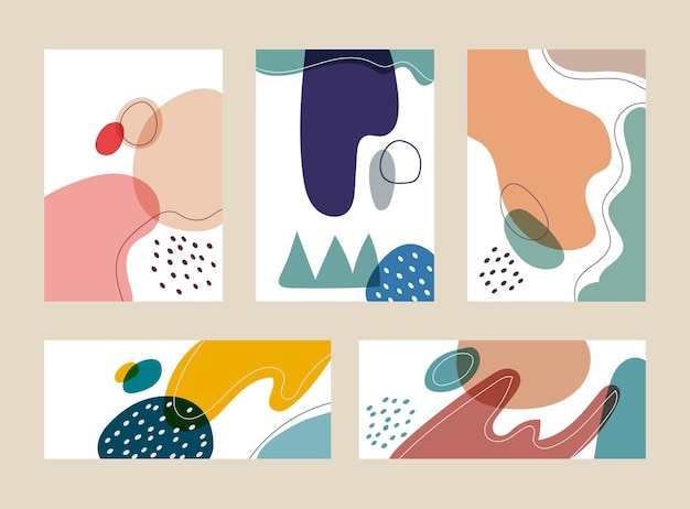 Ensemble De Formes Et De Lignes Organiques Dessinées à La Main Publicitaires, Collage De Motifs De Couleur Pastel Sur Fond Blanc. Style Tendance Moderne Et Contemporain. Illustrations Vectorielles