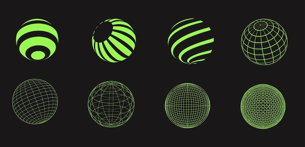 Ensemble de formes de wireframe grilles cyber néo futuristes objets et formes de maille 3D Wireframe ondulé