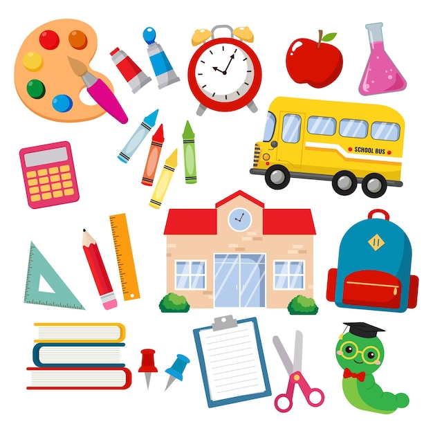 Ensemble De Fournitures Scolaires Clipart