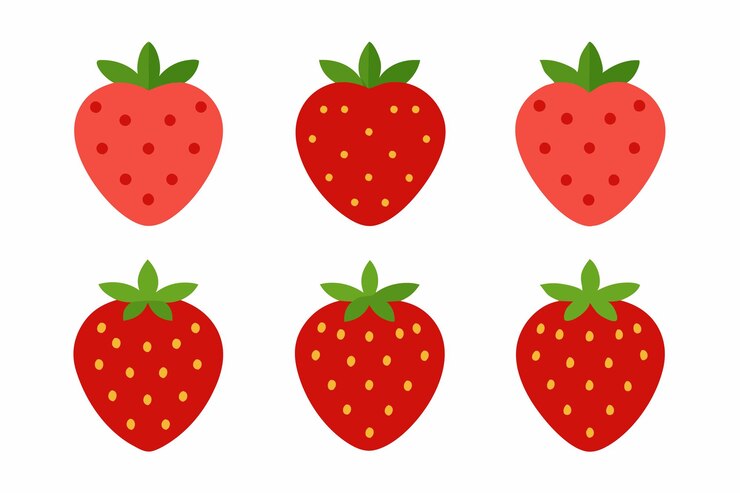Vecteur un ensemble de fraises avec un fond rouge