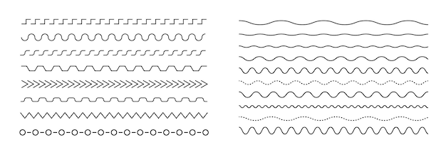 Ensemble de frontières de lignes vectorielles Des lignes ondulées des frontières en zigzag Collection de lignes géométriques vintage Design de Doodle Illustration vectorielle
